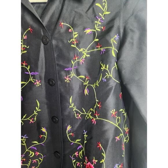 Vtg Coldwater Creek Silk button front embroidered lightweight jacket sz xs boho - Picture 2 of 10
